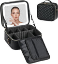 BEAUTY CASE Makeup Bag with Led Mirror, 10 Inch Portable Cosmetic Vanity Organizer Case with Adjustable Dividers, USB Charging, Large Capacity, Ideal for Travel, Gift for Women Girls, Black