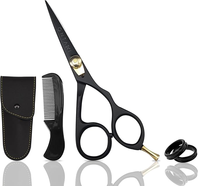 Ontaki Beard & Mustache Scissors & Combs for Men - 5.5" Black, Right Hand