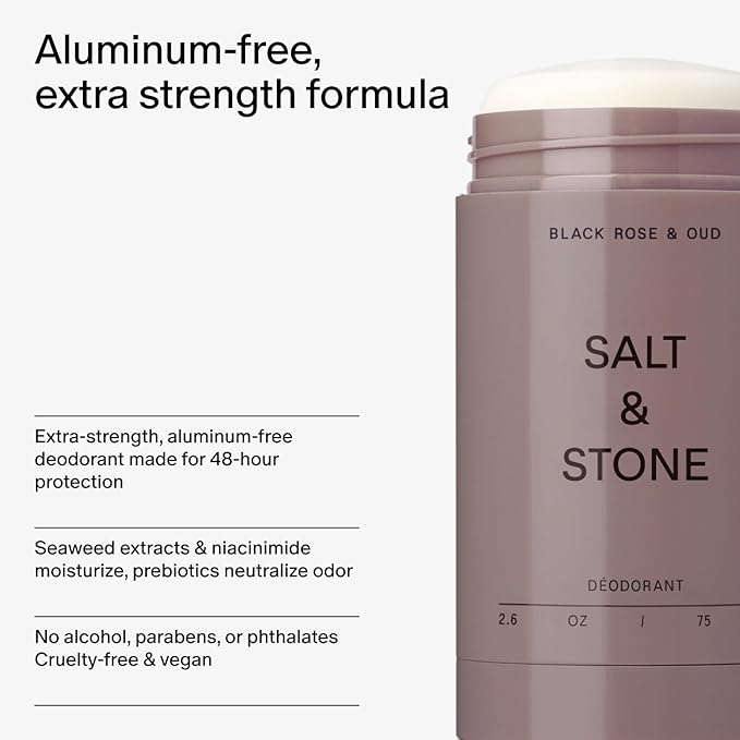 Salt & Stone Aluminum-Free Deodorant, Women & Men Black Rose & Oud 2.6 oz