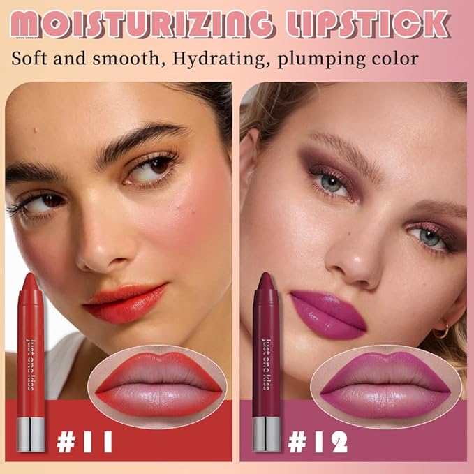mekuel 2Pcs Bright Red & Fuchsia Rose Hydrating Cream Lipsticks Lip Crayon for Women, Natural Lipstick Longwear Lip Crayon Set for Ombre Shades, Matte Creamy Lips Stick Nourishing Lips Balm Set, F