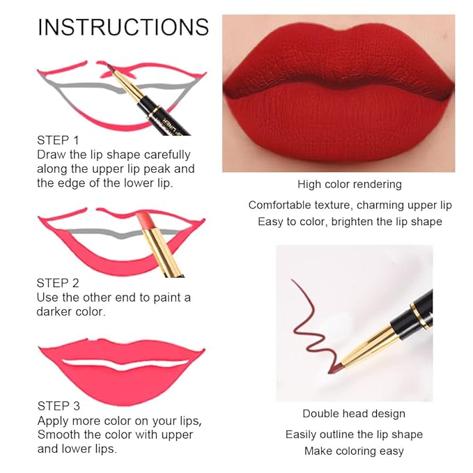 BINGBRUSH 6Pcs Matte Lipstick Set for Women, Double Ended Lipstick with Lip Liner, Mauve Ruby Deep Red Nude Lip Color Kit, Waterproof Long Lasting Non Transfer Velvet Finish Lip Makeup Gift Set