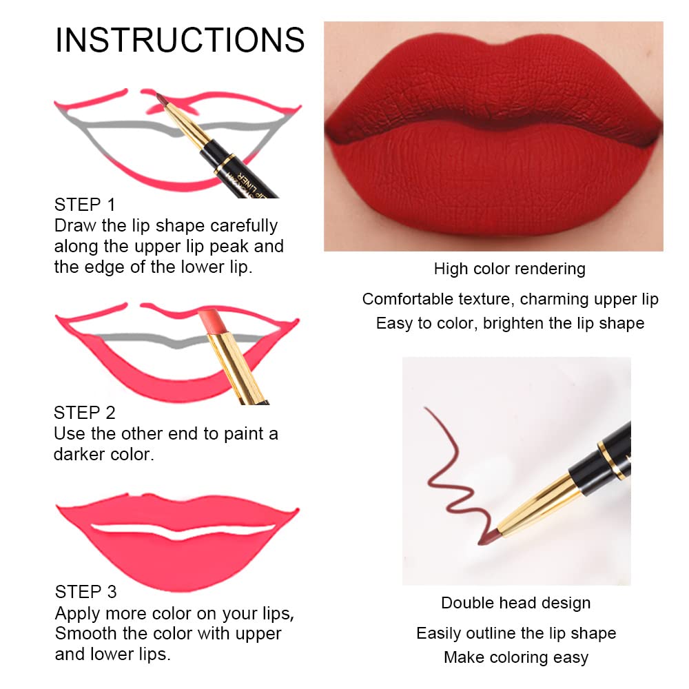 BINGBRUSH 6Pcs Matte Lipstick Set for Women, Double Ended Lipstick with Lip Liner, Mauve Ruby Deep Red Nude Lip Color Kit, Waterproof Long Lasting Non Transfer Velvet Finish Lip Makeup Gift Set
