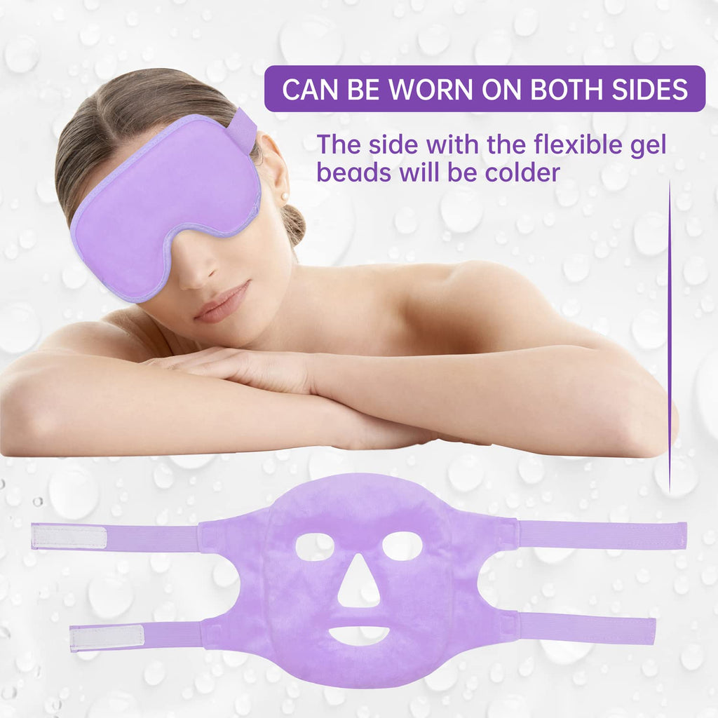 ZNÖCUETÖD Cooling Ice Face Eye Mask for Reducing Puffiness, Bags Under Eyes,Sinus,Redness,Pain Relief,Dark Circles, Migraine,Hot/Cold Pack with Soft Plush Backing (Purple(1* Eye Mask+1*Face Mask))