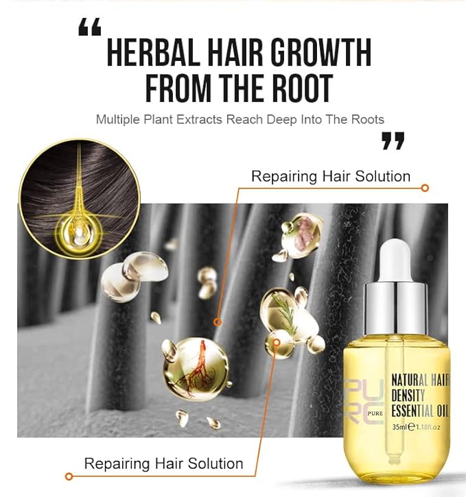 PURC Natural Hair Density Essential Oil, Purc Hair Treatment Hair Growth for Men and Women.