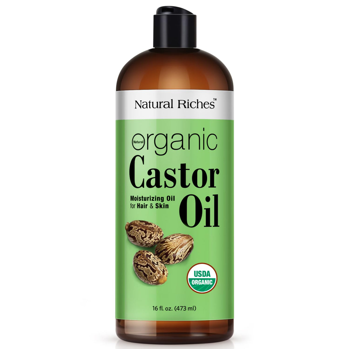 Natural Riches USDA ORGANIC Castor Oil Cold pressed for Dry Skin Hair Loss Dandruff Thicker Hair - Moisturizes heals Scalp Skin Hair growth Thicker Eyelashes & Eyebrows 32 fl oz
