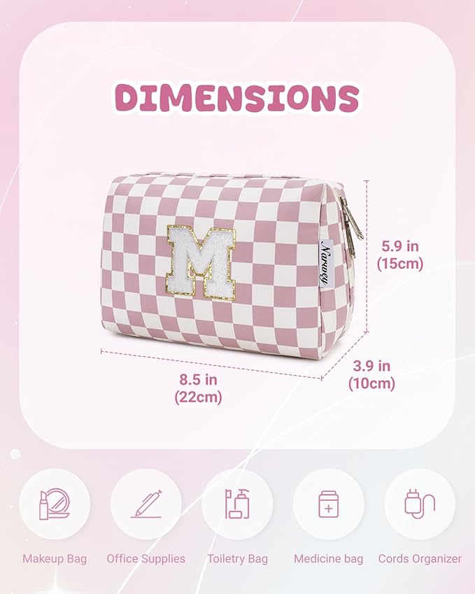 Narwey Graduation Gifts for Teen Girls Kids Tween, Initial Makeup Bag, Trendy Stuff 6-18 Years Old, Personalized Monogram Travel Cosmetic Bag, Birthday Teacher Bridesmaid Mom Gifts for Women (M)