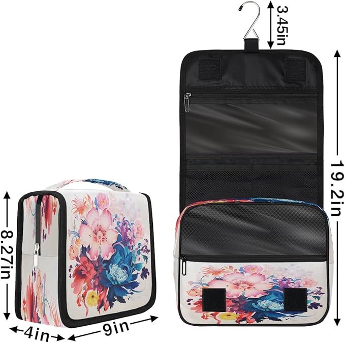 YoYoYuchong Travel Toiletry Bag for Women & Men Colorful Art Flowers Hanging Cosmetic Organizer Portable Waterproof Makeup Case Make Up Bag with Compartments Travel Essentials for Bathroom Shower