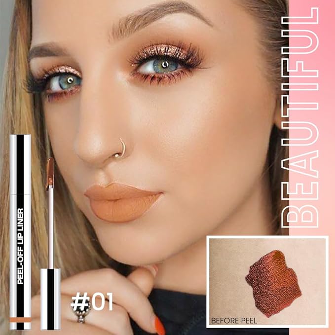 IATMOMOD Orange Brown Liquid Matte Lip Liner Stain Peel Off with Tweezer, Long Lasting, Waterproof Matte Lipstick Lip Gloss Tattoo for Women, Transfer-prof Lip Tint Makeup for All Skin Types 01#