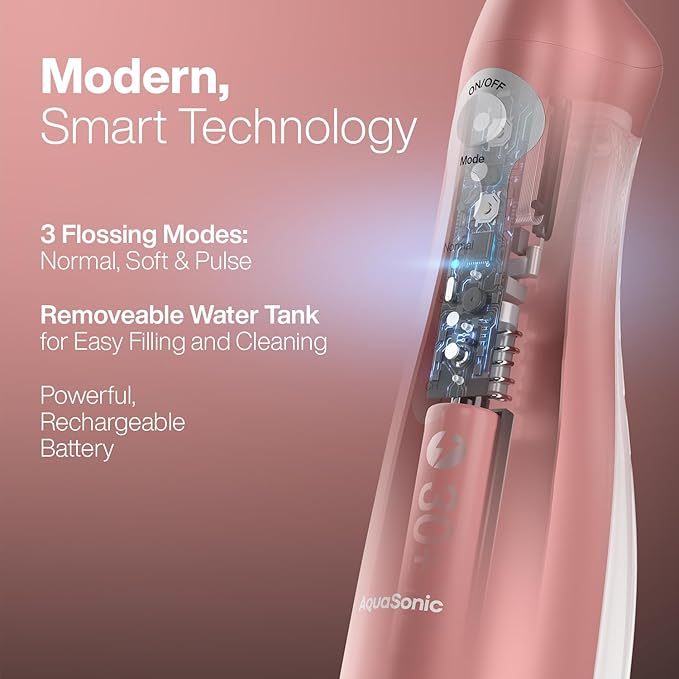 AquaSonic Water Flosser - Cordless Rechargeable Water Flossers for Teeth Cleaning - Waterproof Aqua Flosser, Portable Oral Irrigator for Dental Cleaning with 5 Jet Tips – Braces Home Travel
