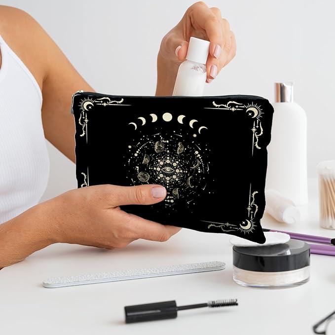 RYYCDOI Boho Celestial Moon Phase Makeup Bag - Witchy, Halloweencosmetic Bag