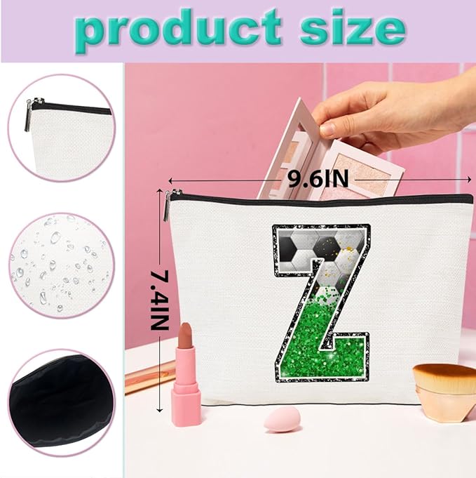 CQM Soccer Gifts Initial Makeup Bag Soccer Girl Gifts Cosmetic Bag Letter Z