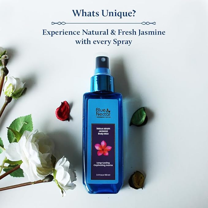 Blue Nectar Niraa Jasmine Nayika Body Attar | Perfume Mist for Women | Long-Lasting Jasmine Attar with Fig Leaf | Floral Body Mist Spray | Travel-Friendly (3.38 Fl Oz)