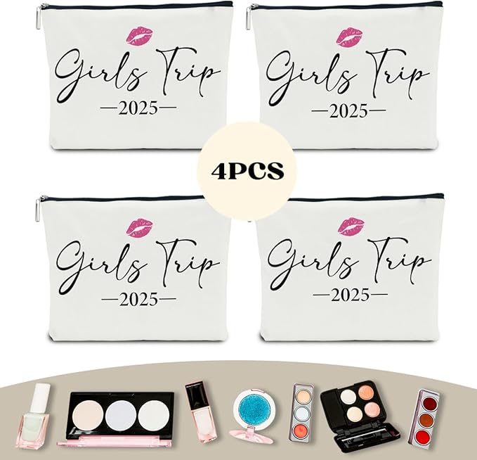 NBIAN 4 PCS Girls Trip Gifts Favors 2026 Girls Weekend Gifts for Women Bestie Gifts Friend Gifts Girls Trip Favors for Sister Females Friendship Holiday Vacation Makeup Bag Weekend Bags for Women