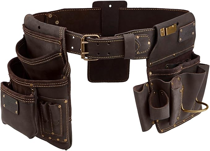 OX Pro Drywall Tool Belt - 22-Pocket Leather Tool Belt Pouches - (XL) Made of Oil-Tanned Leather with Double-Stitching and Steel Rivets for Men OX-P263806
