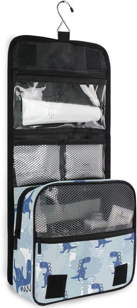 senya Hanging Travel Toiletry Bag Kit Makeup Case Cosmetics Organizer for Men Women (Dinosaur Blue Boy)