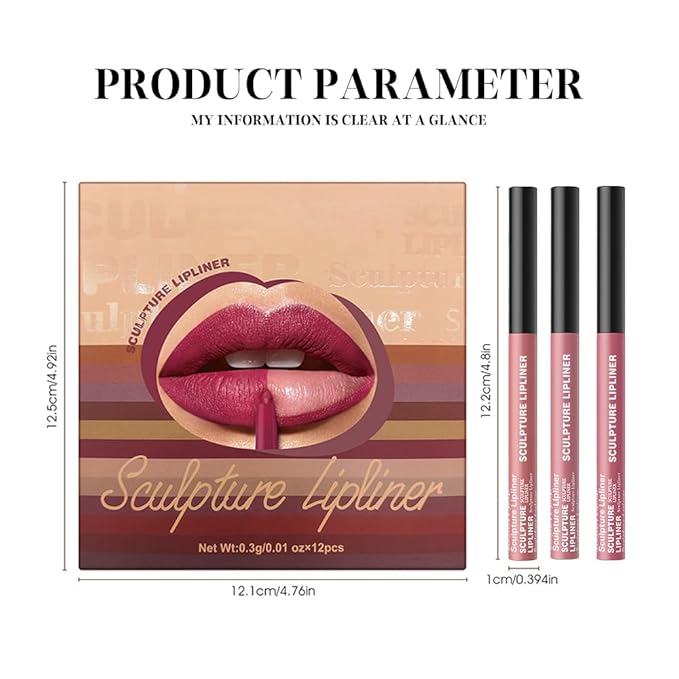 Hxssll 12 Colors Matte Lip Liner Pencil – Long Lasting Waterproof Lip Liner, Smudge Proof Transfer Proof Lip Pencil, High Pigment Lip Makeup for Defining & Filling Lips (A2-set:03+11+12, 3PCS)
