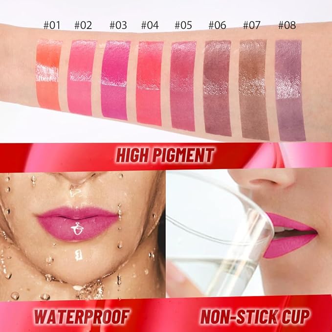 JUAAZIN 2Pcs Liquid Lip Stain Peel Off Lip liner and Lip oil with Tweezer, Dual-Ended Peel Off Lip Stain Tattoo, Highly Pigmented Long Lasting Waterproof, Transfer-proof for All Skin Types, 02#+04#