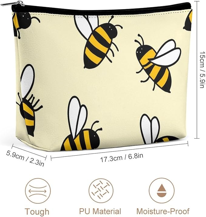 Meaudiwes Personality Fashion Zipper Cosmetic Case, Portable Makeup Case, Toiletry Bag, Cute Bee Pattern Travel Cosmetic Toiletry Bag