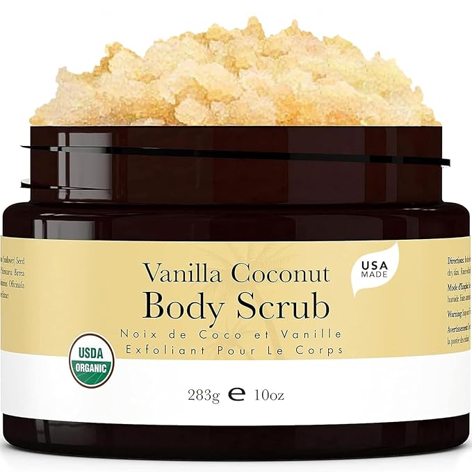 Organic Vanilla Coconut Body Scrub - USA Made Sugar Scrub