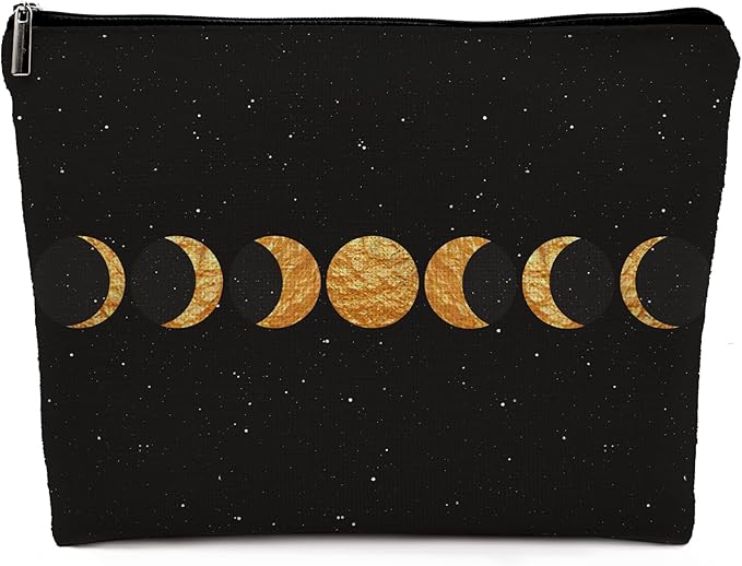Dwept Abstract Boho Minimalist Moon Phases Cosmetic Bag, Mid Century Bohemian Modern Art Makeup Bag Zipper Cosmetic Pouch Bag Travel Linen Makeup Organizer, Boho Gifts for Women Teen Girls Her Teens