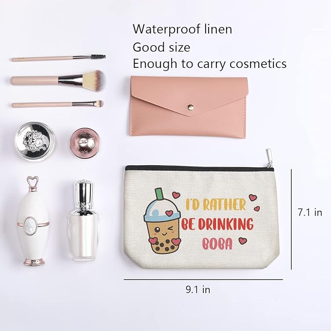 kdxpbpz Boba Tea Lover Gifts, Boba Kawaii Makeup Bag, Boba Gifts for Girls Friend Daughter, Travel Toiletry Makeup Organizer Zipper Pouch - I'd Rather Be Drinking Boba