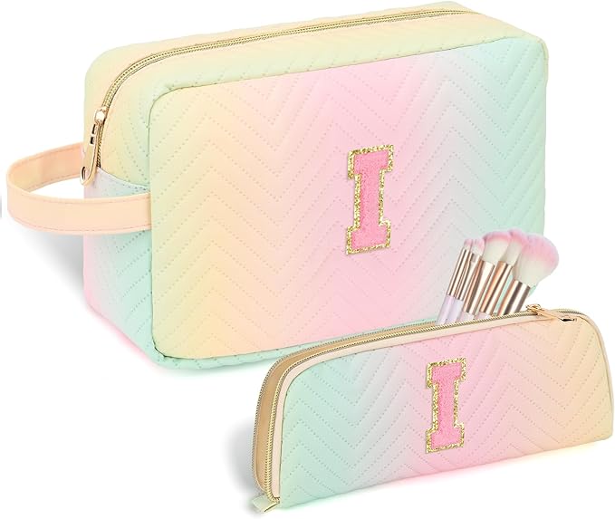 Sernaxi Personalized Initial Makeup Bag Waterproof Leather Cosmetic Bag Travel Toiletry Bag, Valentine’s Day Gift Makeup Organizer Case & Makeup Pouch for Women Teen Girls Mom Girlfriend Wife