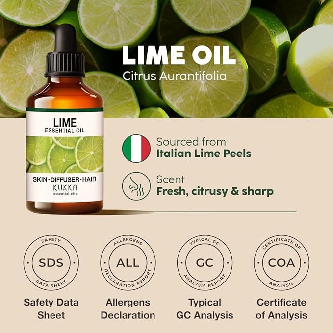 100% Pure Lime Oil - 4 Fl Oz Lime Essential Oil for Hair, Skin, Diffuser, Aromatherapy & DIY Soap Making Scent