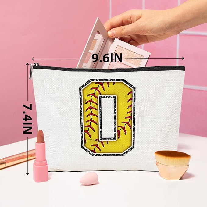 Softball Gifts Initial O Makeup Bag Softball Gifts for Team Cosmetic Bag