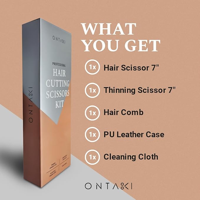 Ontaki Hair Scissors & Thinning Shears Kit - 7" Black, Japanese Steel