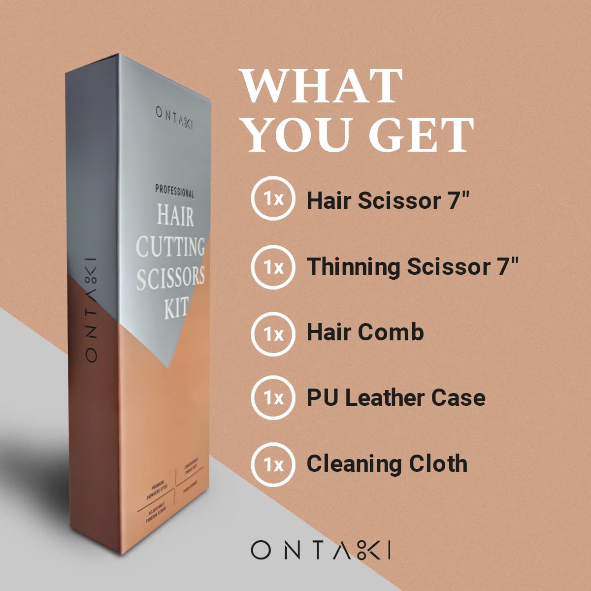 Ontaki Hair Scissors & Thinning Shears Kit - 7" Black, Japanese Steel