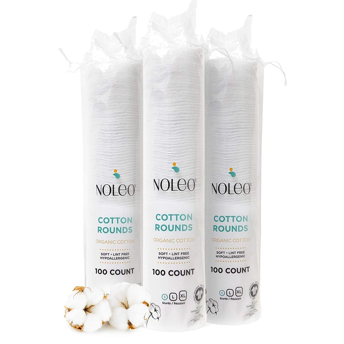NOLEO Organic Cotton Rounds for Sensitive Skin, 100% Pure GOTS Certified Organic Cotton, Hypoallergenic, Lint-Free and Chlorine Bleach-Free, Made in Poland, 100 Count