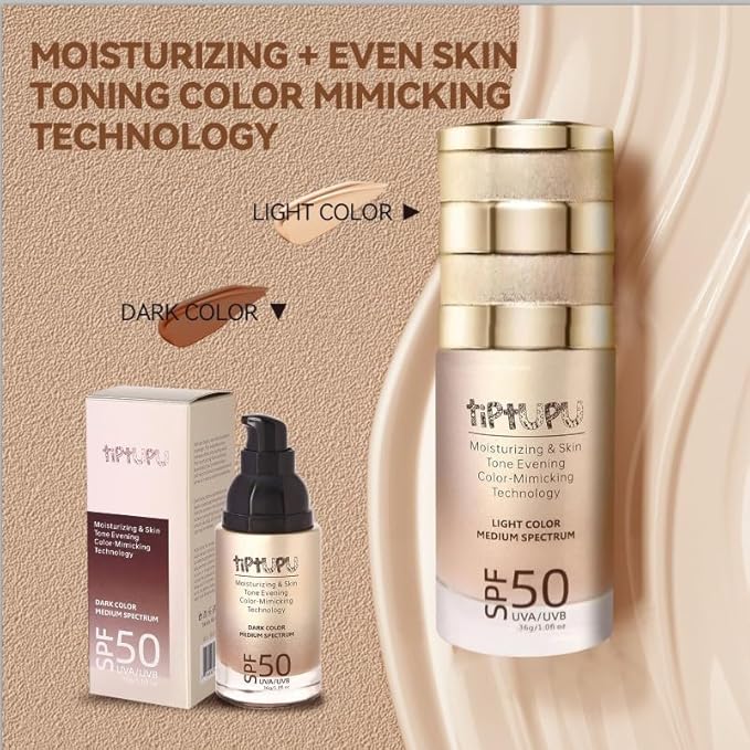 Tiptupu SPF 50 Liquid Foundation,Long Lasting,Moisturizing,Matte & Non-Comedogenic Foundation Makeup for All Skin,Medium-Full Coverage (Light, 1.05 FL.OZ (Pack of 1))