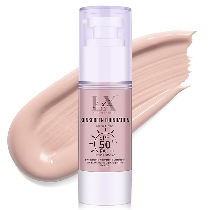 LXSKN Sunscreen Foundation - Waterproof & Lightweight Liquid Foundation with SPF 50++, 3-in-1 Full Coverage Foundation Smooths & Blurs Pores #101