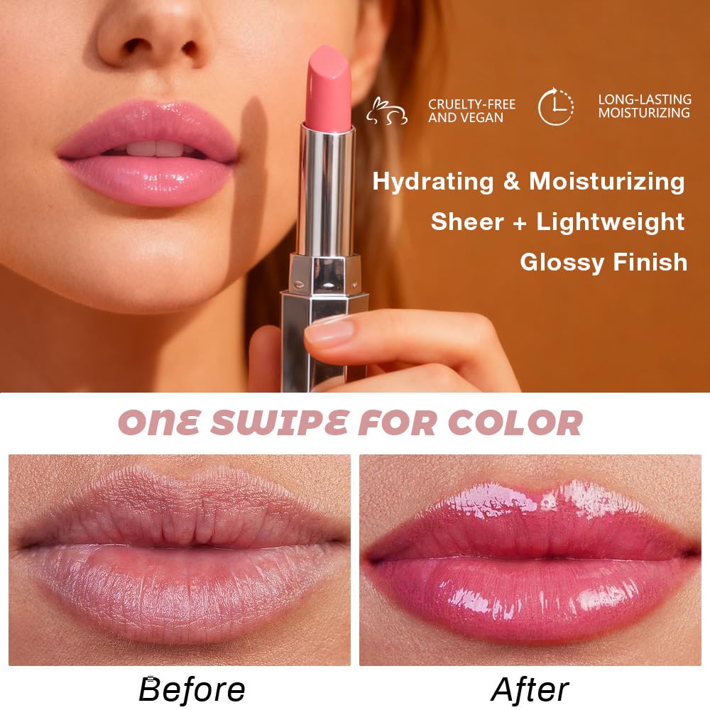 Kaely Rose Honey Lipstick Tinted Lip Balm, Hydrating Shine Lipstick for Women Dry Lips, Moisturizing Nourishing Glossy Lip Gloss Stain Makeup, Sheer Lightweight, Vegan & Cruelty-Free, 05