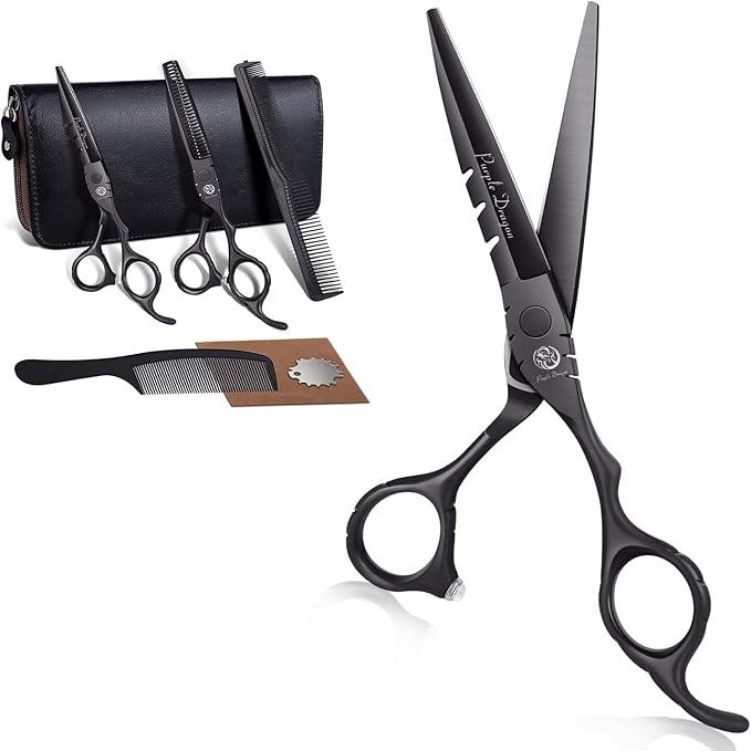 Purple Dragon 5.5 inch Hair Cutting Shears Set with Bag for Barbers - Black