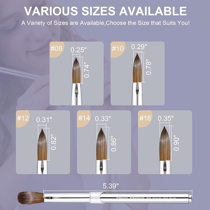 Shine Chance Acrylic Nail Art Brush Size 10, 100% Pure Kolinsky Hair Oval Nail Brush for Acrylic Application, Professional Nail Extension Manicure Tool Striping Nail Drawing Pen for DIY Home Salon