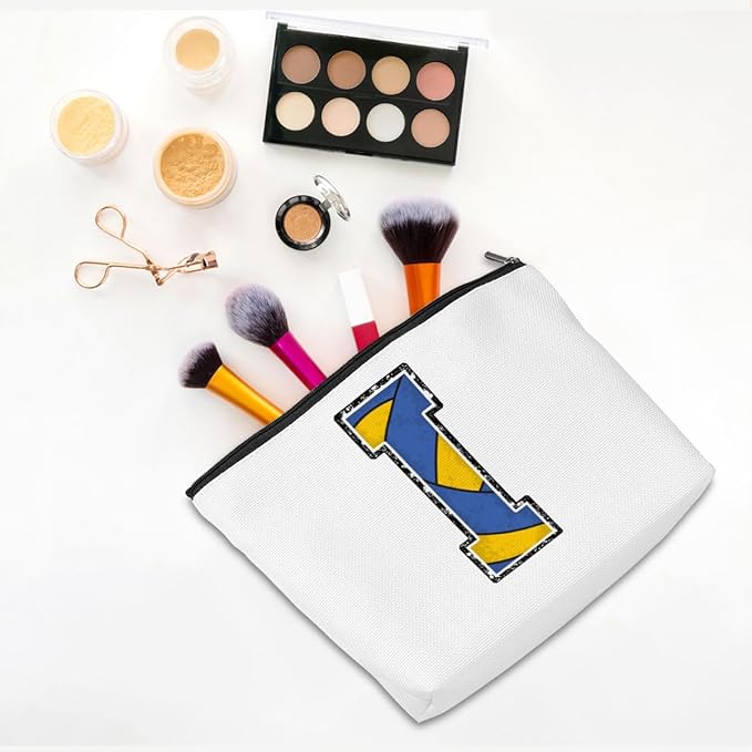 CQM Volleyball Gifts Initial Makeup Bag Monogrammed Cosmetic Bag Letter I Zipper Pouch Volleyball Accessories for Girls Women Player Friend Stuff Graduation Birthday Gifts