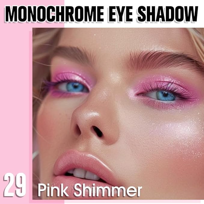 HHLTOH Pink Single Shimmer Eyeshadow Makeup, Neutral Powde Eye Shadow for Women, Bright Light Pink Rose Glitter Sparkle Eyeshadow Palette Pigmented Waterproof, Vegan & Cruelty-Free Sombras para Ojos
