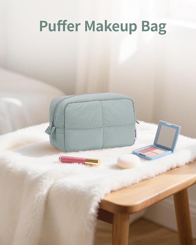 Narwey Puffy Makeup Bag Travel Toiletry Bag, Cute Cosmetic Bag for Women