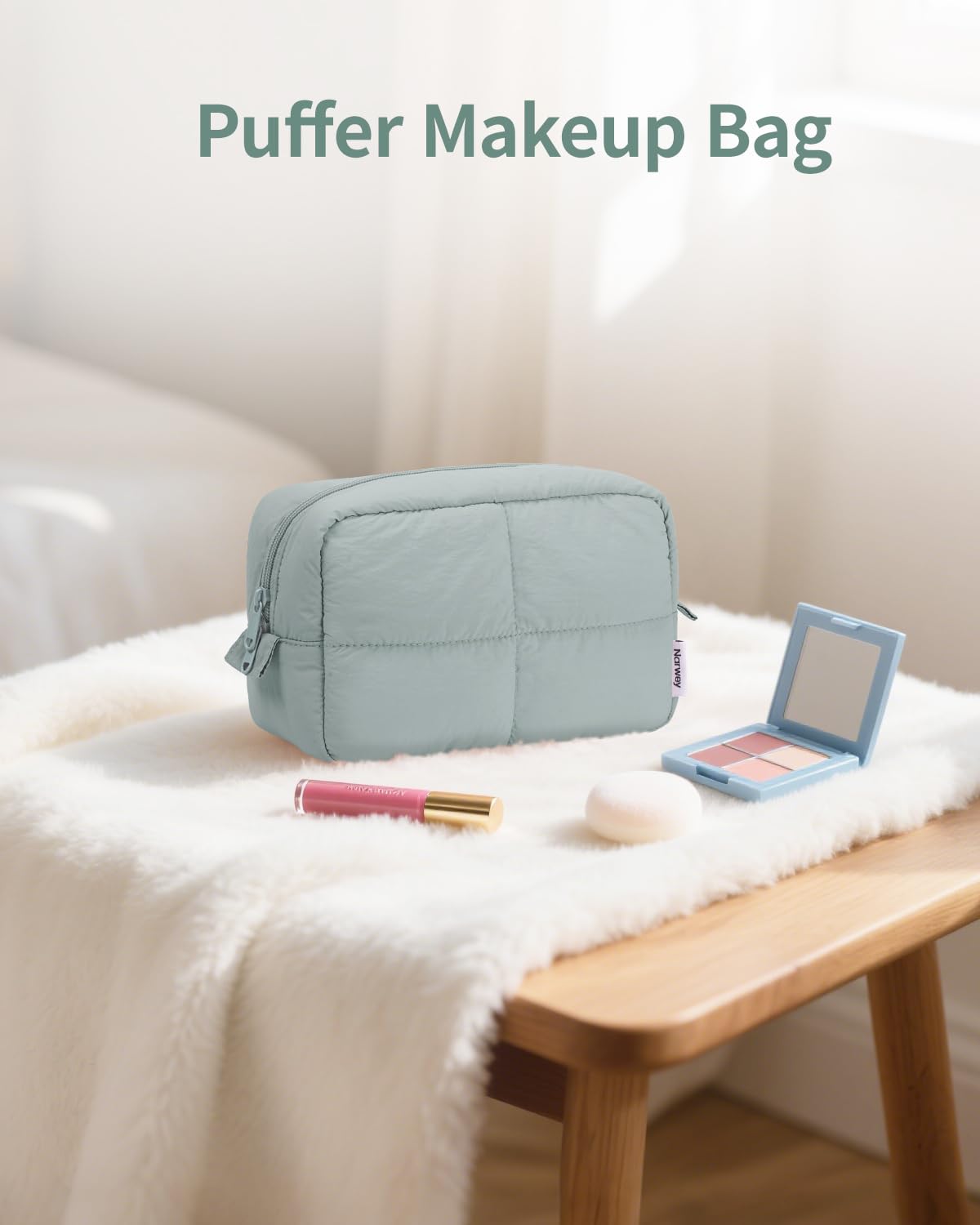 Narwey Puffy Makeup Bag Travel Toiletry Bag, Cute Cosmetic Bag for Women