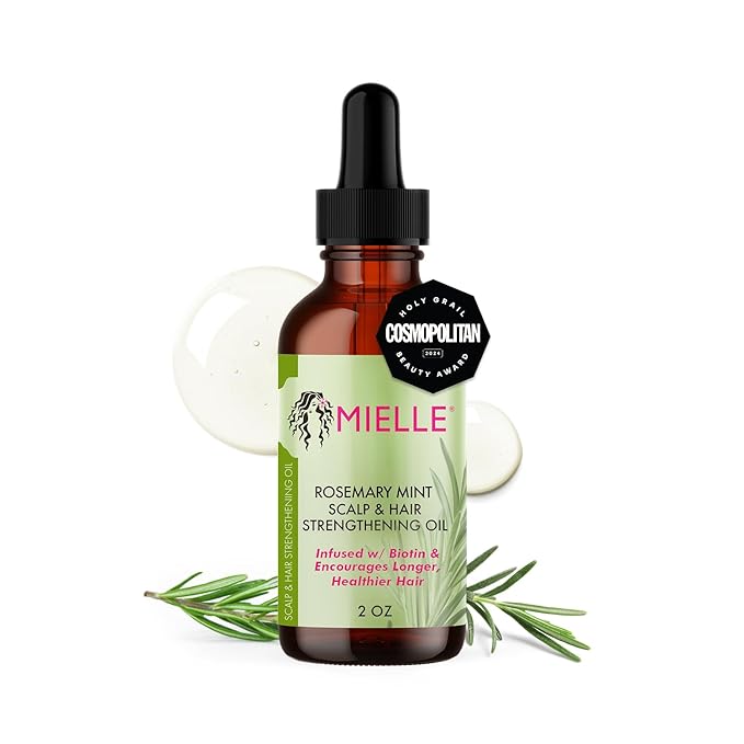Mielle Organics Rosemary & Mint Hair Oil - Strengthening Biotin Oil Infused Frizzy & Damaged Hair Care - Split Ends & Dry Scalp Treatment to Support Longer, Healthier Strands, 2 Ounce