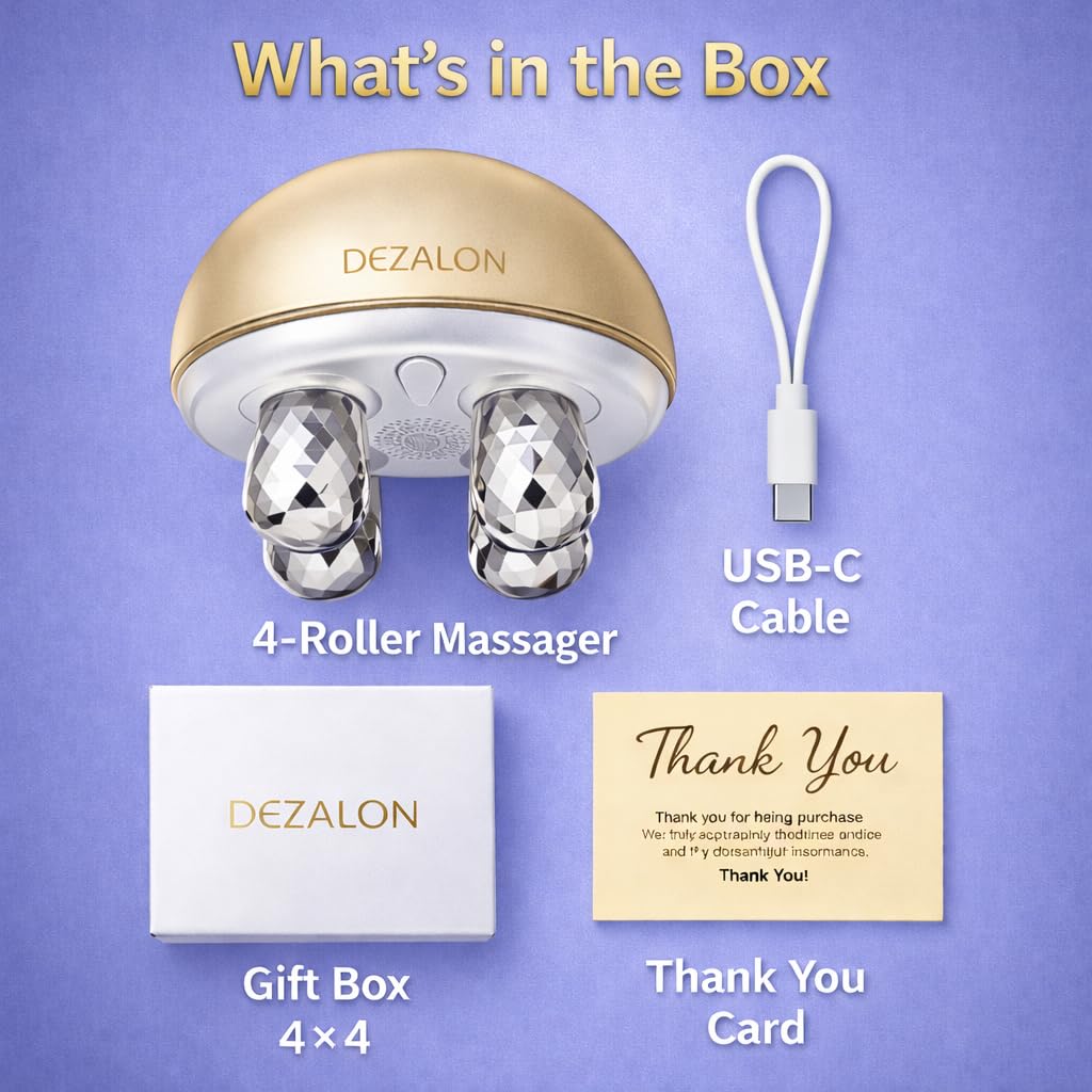 DEZALON Face Massager Tool, Eye and Neck Massager, Face Roller, Beauty Tools for Relaxing Facial Massage and Skin Care Routine, Gold