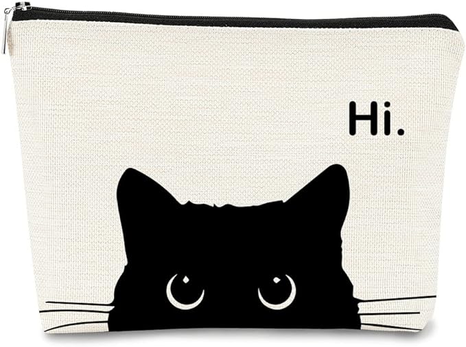 BARPERY Cute Cat Makeup Bag, Kitty Cosmetic Zipper Travel Toiletry Bag, Black Cat Gifts for Women & Teen Girls