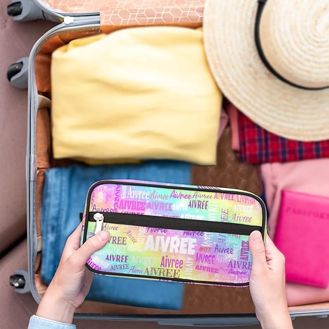 KFNHN Customized Travel Makeup Toiletry Bag, Rainbow Colorful Shiny Stars
