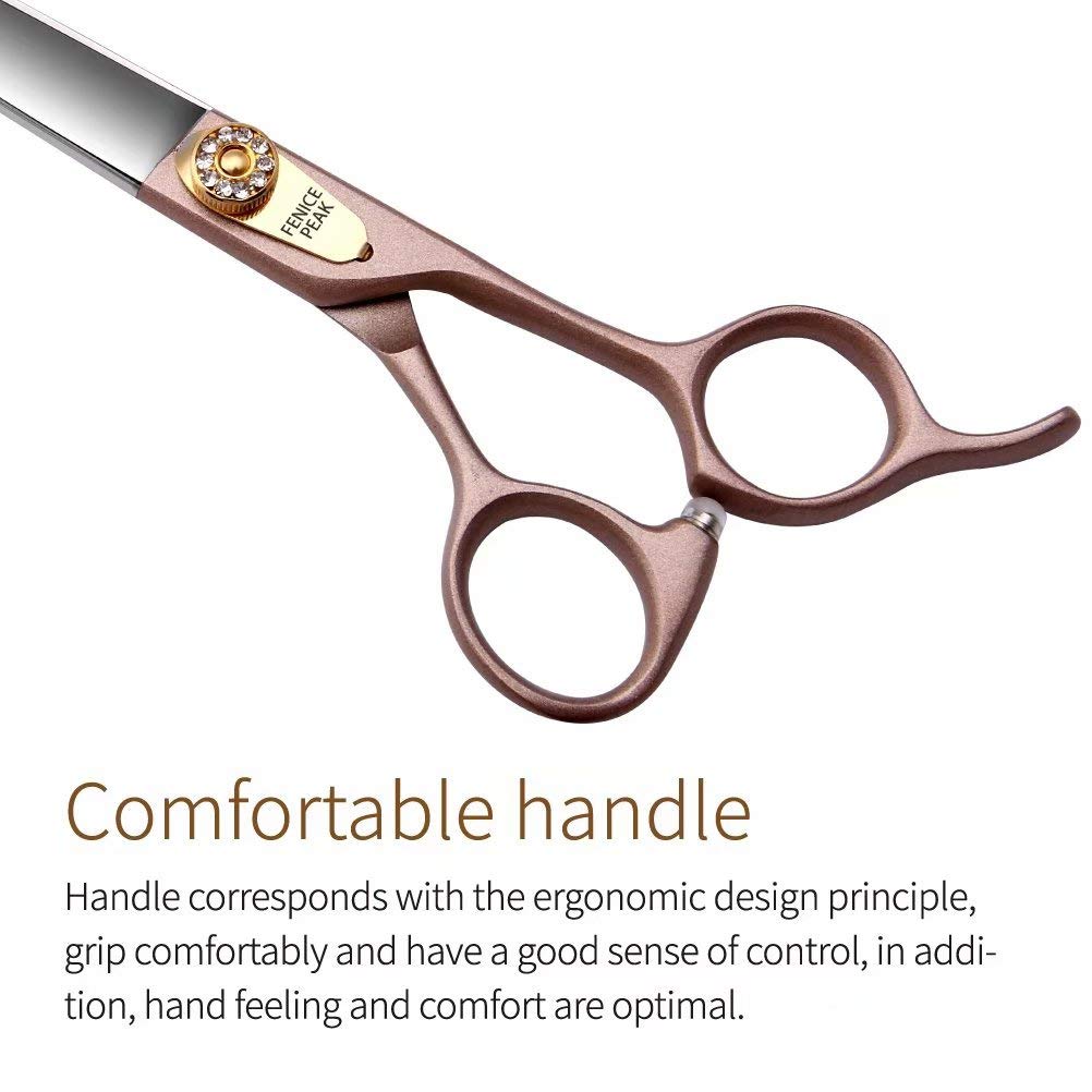 Fenice Peak 8'' Dog Straight Scissors for Grooming 440C Stainless Steel Rose Gold Professional Pet Trimming Scissors Sharp Blades Cutting for Dogs and Cats Shears