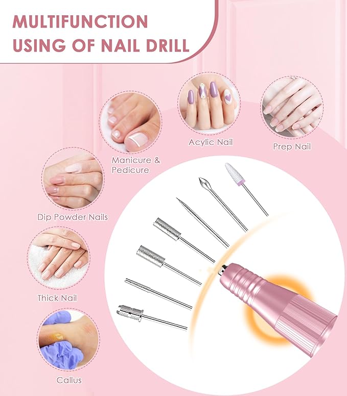 Portable Electric Nail Drill File: Professional Rechargeable E-File Machine