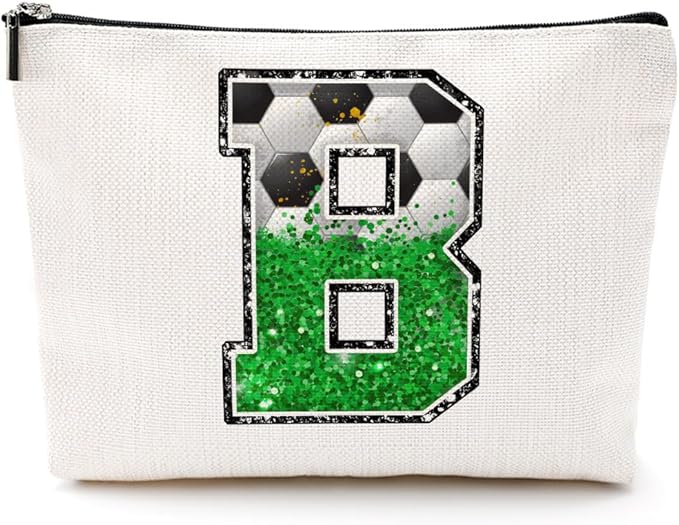 CQM Soccer Gifts Initial Makeup Bag Soccer Girl Gifts Cosmetic Bag Letter B