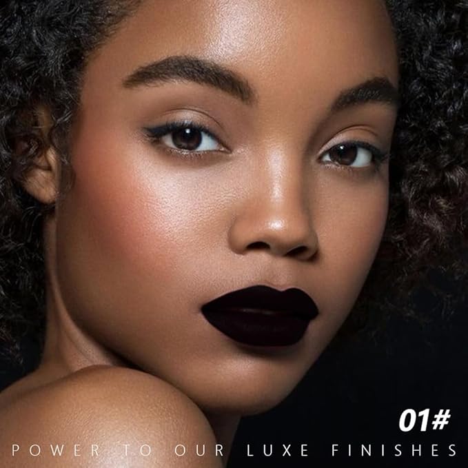 IATMOMOD Black Cream Matte Lipstick Stick 01#, Longwear Full Coverage Velvet Lip Color for Women, Waterproof Multi-Use Lip & Cheek Makeup Stick for Halloween Party, Lápiz labial mate en crema negra
