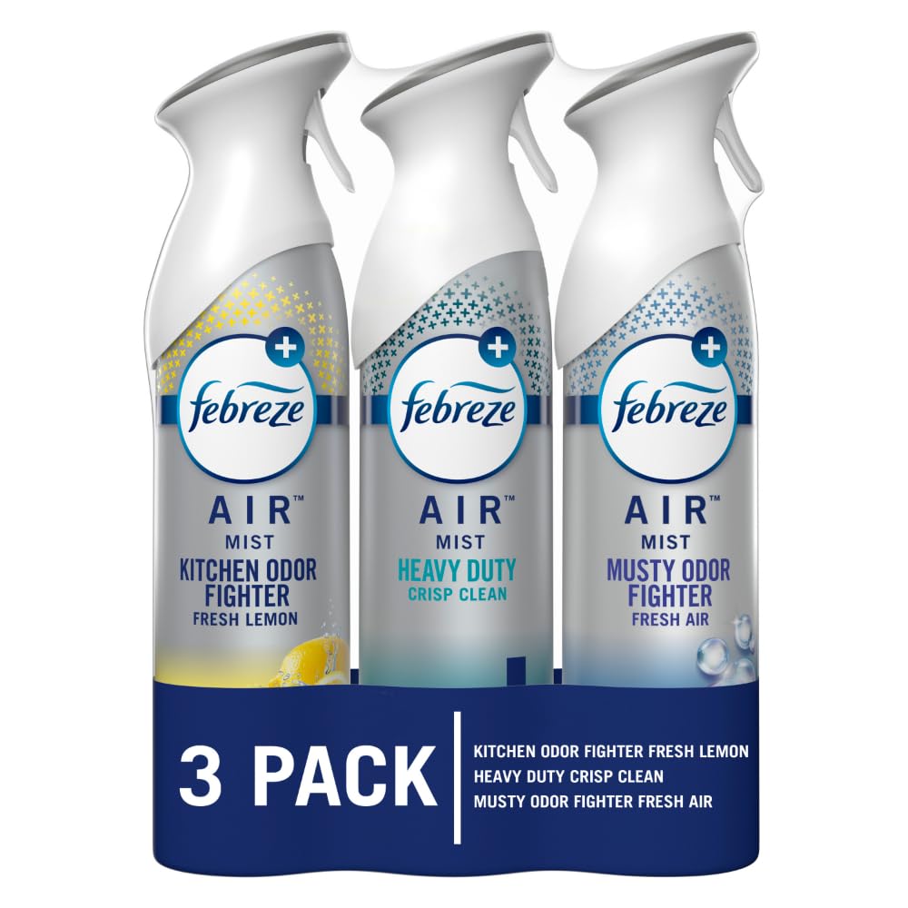 Febreze Air Freshener Spray, Odor-Fighting Room Spray, Heavy Duty Bundle, Heavy Duty Kitchen, Heavy Duty Crisp Clean, Musty Odor Fighter Scent Mix, 8.8oz, 3 Count