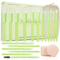 Green Makeup Brush Set – 18PCS Makeup Brushes with 2 Sponges & Travel Bag, Soft Cosmetic Brushes for Foundation, Powder, Blush, Eyeshadow – Professional & Beginner Beauty Brush Kit for Women